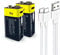 Type-C Lithium Wiederaufladbar Batterien 9v, 1,5V USB Li-Ion 9v Akku Aufladbare,650mAh Mit Typ C Ladekabel, Schnellladung in 2 Stunden,(2er Pack) (9V)…