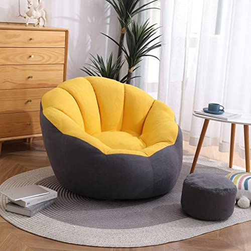 CSstone Bean Bag Sitzkissen Sessel Bodenkissen Aufbewahrungstasche Sitzsack Wohnzimmer Garten (Nur Cover) Bodenkissen Hocker Kinder Sitzsäcke Möbel Kissen Sessel Sofa,Yellow Gray Stitching