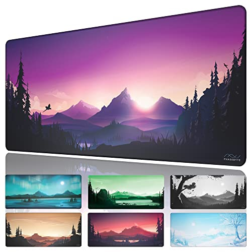 PhaseByte Sunrise Peak Extended Gaming Mouse Pad - Non-Slip Gaming Large Mouse Mat with Stitched Edges, Smooth Micro-Fiber Computer Desk Mat, Hand Washable Large Gaming Mousepad, 35.4x15.7x0.16