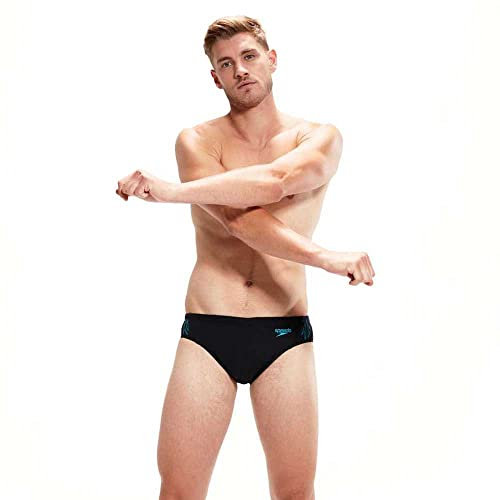 Speedo Men's Hyperboom Splice 7cm Swim Briefs | Speedos | Quick Drying | Training | Fitness | Chlorine Resistant, Black/Bolt, 38