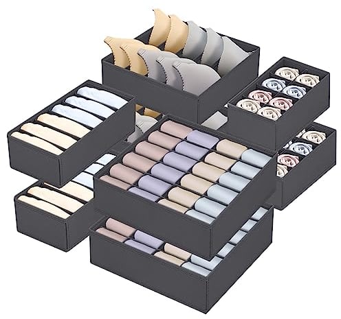 FAMKEEP 8er-Set Aufbewahrungsbox für Unterwäsche,Kleiderschrank Organizer,Faltbare Unterwäsche Organizer Schublade, Ordnungssystem Kleiderschrank für BHS, Krawatten, Socken,Grau