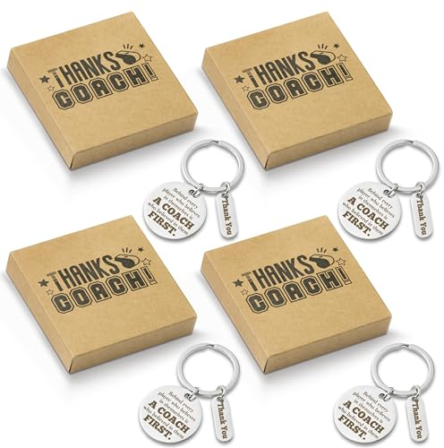 WATINC 4Pcs Coach Appreciation Keychain, Thank You Schlüsselanhänger Geschenkverpackung für Ihre Fußball Baseball Fitness Trainer, Weihnachten Geburtstag Ruhestand Anerkennung Geschenke für Ausbilder