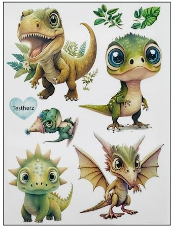 Bügelbilder Set für Textilien DIN A4 Kinder Mädchen Jungen Dino Einhorn groß klein Aufbügelbild zum aufbügeln (3 - Dinosaurier)