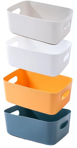 EURXLQ 4 Pcs Cajas Almacenaje Plastico con Asa,Cajas Organizadoras de Plastico Adecuados para Usar en el Armario,la Cocina o el Baño (Colores mixtos, 20 x 15 x 7 cm)