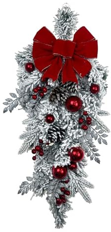 perfk Christmas Teardrop Swag Artificial Wreath Ornament Front Door Wreath for Office Indoor Outdoor (Teardrop Swag)