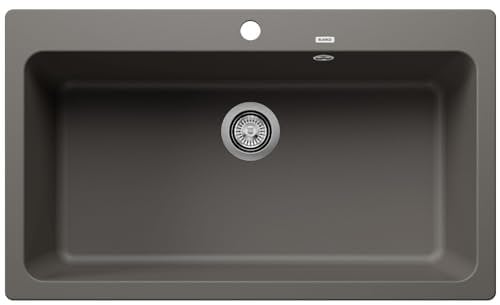 BLANCO NAYA XL 9 Fregadero de granito de color gris silcán, tipo de montaje: instalación desde arriba, para armarios inferiores de 90 cm de ancho, gran volumen de lavabo para un uso óptimo, superficie