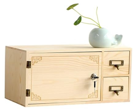 SkVLf Solid Wood Cable Management Box - Lockable Desktop Drawer Storage Solution for Office Organization and Cord Management