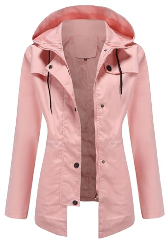 LAZIRO Damen Herbst Und Winter Outdoor Windbreaker Mit ReißVerschluss Mittellange Strickjacke Mit Kapuze Einfarbig
