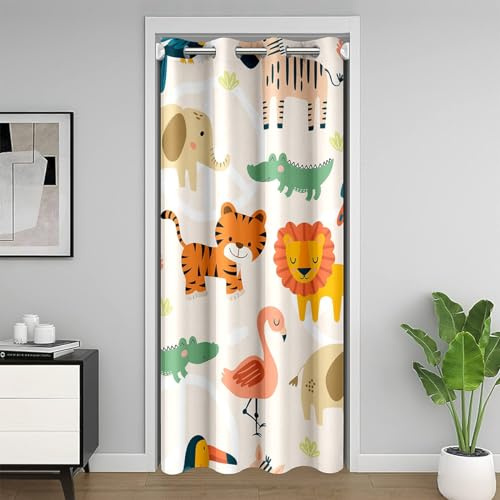 Homewish Türvorhang mit Kawaii-Tieren für Mädchen, Jungen, Jugendliche – blickdicht, Löwe, Giraffe, Krokodil, Schrank, Natur, Dschungel, Wildtiere – Dekoration für Kinderzimmer, 132 x 203 cm
