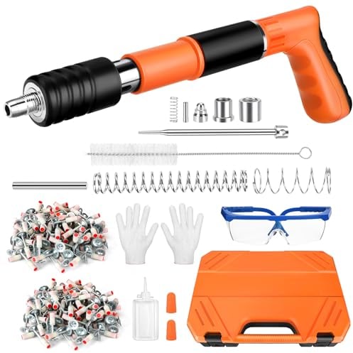 Pistola de Clavos Manual Clavadora, Pistola Manual de Clavos con 300 Clavos Redondos, 5 Velocidades Pistola Clavos Nail Gun, con Silenciador, Pistola de uñas de Hormigón para Acero y Hormigón