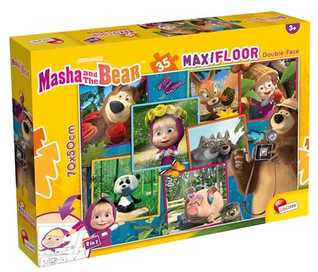 LISCIANI - MASHA Y EL OSO - Puzzle MaxiFloor 2 en 1 - 35 piezas - Para niños a partir de 3 años - 70x50 cm - Doble Cara para Colorear Masha & the Bear - Desarrollo de la Destreza y Creatividad