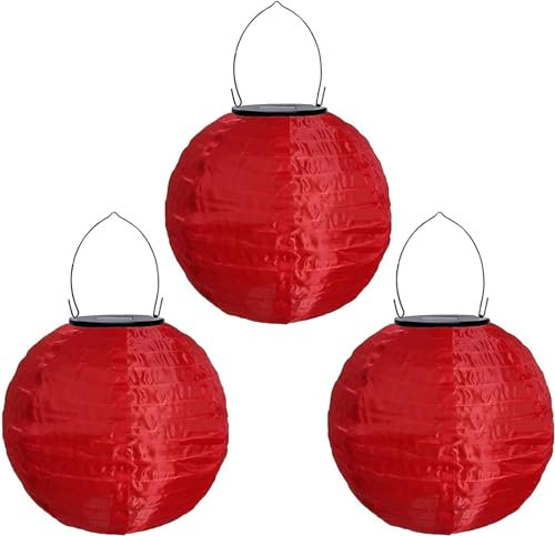 Lampions Solar Außen Wetterfest, Yeehliny Solar LED Laterne Wasserdicht Nylon Hängende Gartenlaterne, Solarlampions für Außen, LED Lampion Solar Lichterkette Aussen (30cm/3 Stück/Rot)