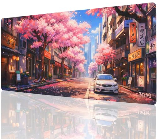 Tilt Gaming Mauspad 900x400 mm - 4 mm rutschfeste Schreibtischunterlage Groß - Speed-Oberfläche & HD-Druck - Maschinenwaschbar Mousepad XXL für Gaming und Büro - Sakura City Desk Mat
