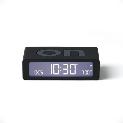 Lexon Flip Mini Réveil Matin de Voyage, Horloge numérique LED on/Off à luminosité réglable, Rechargeable et Tactile, idéal comme réveil de Chevet - Noir