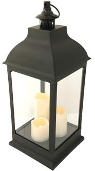 Deko Laterne 60 x 23,5 cm mit 3 LED Kerzen flackernd Timer Batteriebetrieben