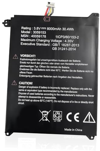 Centerpower 3.8V 8000mAh Tablet Ersatz Akku Kompatibel mit Medion 3059153 40059178 1ICP3/60/153-2 Series Tablet