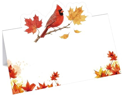 Tischkarten mit rotem Vogel, Sparrowiys, Event, Sitzarrangement, Tischzelte, gestanztes Ahornblatt und Vogel-Design, Hochzeitssitz, Namenskarten für Feiertage, Geburtstag, Party, Weihnachten
