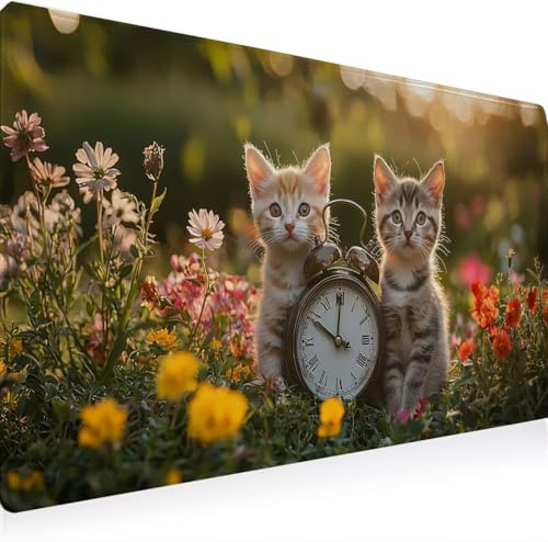 Mauspad XXL 700 x 300 mm Schreibtischunterlage Gaming Mousepad Wasserdicht und Rutschfester Gummi Verbessert Präzision und Geschwindigkeit Mousepad Geschenke für Männer Bürobedarf (Katze Tisch) 1J0634