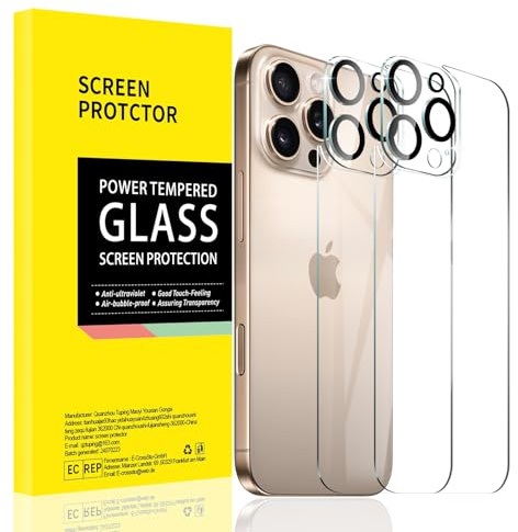 AKLPP 2+2 Pack Back Screen Protector for iPhone 16 Pro Max with Camera Lens Protector, HD Tempered Glass Film Accessories Protection, Anti-Scratch, 9H Hardness.