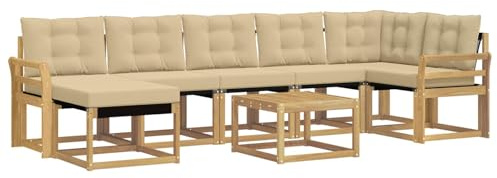 vidaXL Outdoor-Sofagarnitur mit Kissen 8 pcs Weiß und Beige, Moderne Minimalistische Gartenlounge, Robuste wetterfeste Möbel, Bequeme Texilene Couch, Sitzplatz für den Garten