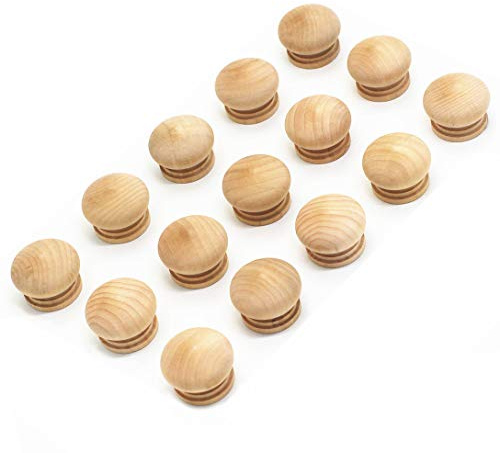 WEICHUAN 15PCS Round Wood Unfinished Cabinet Furniture Drawer Knobs Pulls Handles (Diameter: 1-1/2 Inches Height: 1 Inch)
