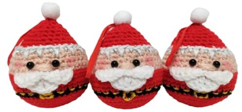 Set 3 palle di Natale con babbo Natale. decorazioni natalizie. palline sfere ornamenti per albero di Natale. decorazione casa. fatto a mano ad uncinetto in lana. Idea regalo o da collezione handmade