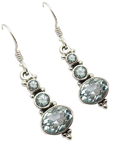 SilverStarJewel 925 Sterling Silber Blau Topaz Ohrringe 3,8 cm Damenschmuck