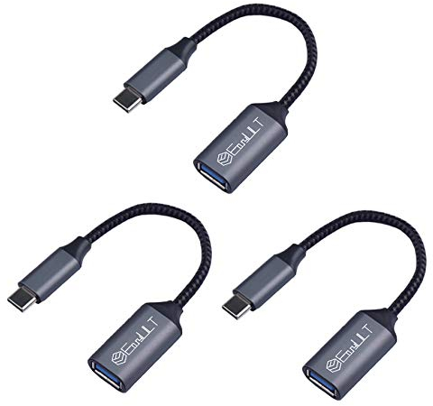 EasyULT 3 Pezzi Adattatore USB C a USB 3.0, Adattatore da USB C Maschio a USB A Femmina, 5Gbps Cavo OTG USB Tipo C per MacBook PRO 2017/2016, Huawei P30 Lite P20 Lite Mate 20(Grigio)