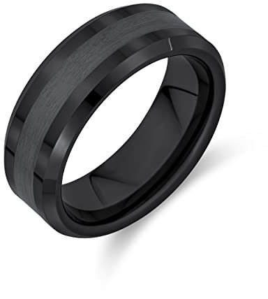 Bling Jewelry Schlichter Einfacher Abgeschrägter Rand Gunmetal Paare Titan Ehering Ring Für Männer Für Frauen Kompfort Fit 8Mm