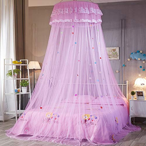 Prinzessin Mückennetz,Betthimmel,Einzel Bett Fliegennetz,Bett Baldachin,Moskitonetz,Moskitonetz Bett,Feinmaschig Mesh,Moskitonetz Insektenschutz(Rosa)