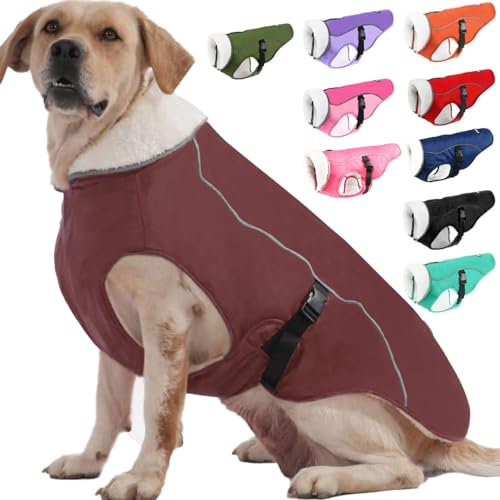 EMUST Hundewinterjacke, winddichte Hundebekleidung für kaltes Wetter, reflektierende Winterjacken für Hunde, warme Welpenjacke für kalte Winter, Burgunderrot, S