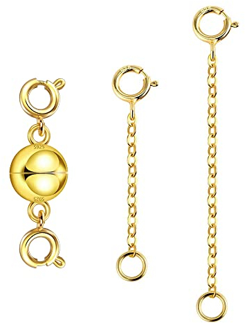 ALEXCRAFT Kettenverlängerung Gold Magnetverschluss, 3PCS 14k Gold Halskette Armband Ketten Verlängerung Dopp 925 Karabinerverschluss Groß Schmuckverschluss