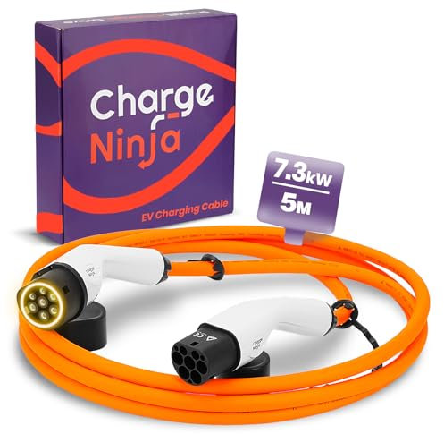 Chargeninja Orange Belt Charging Cable - 1-Phase, 32A, 7.3KW, Type2 on Type2, 5 Meters, compatible with EQC, E-Tron, i3, i4, iX, ID.3, ID.4, EV6, IONIQ 5