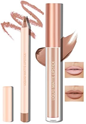 Boobeen flüssiger matter Lippenstift und Lippenstift Set, Nude Red Lip Makeup Longwear Wasserdicht Lipliner Pens & Velvet Lip Stain Lip Gloss Smooth Matte Lip Colour Make Up Gift Set