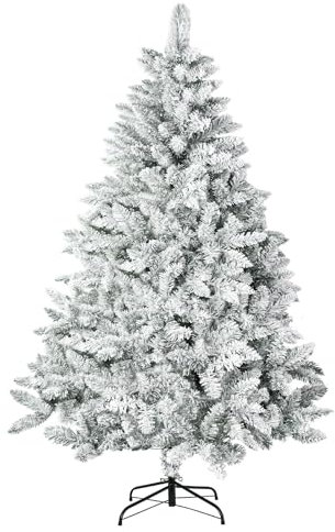 Incbruce Künstlicher Weihnachtsbaum, 1,8 m, mit 1.000 Zweigspitzen, beflockter Weihnachtsbaum mit stabilem Metallständer für Innen- und Außenbereich, Urlaubsdekoration (weiß)