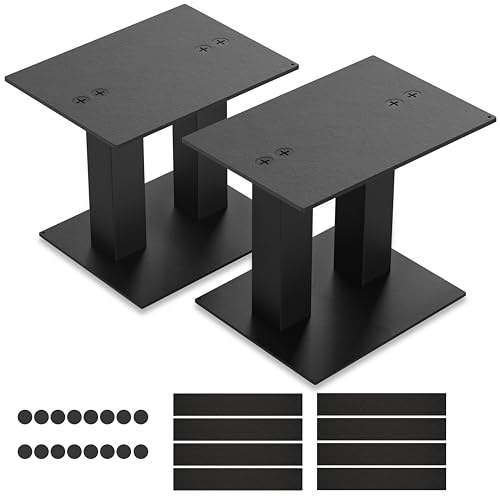 BQKOZFIN Universal Speaker Stands 1 Pair, Desktop Metal Monitor Audio Speaker Stands for Surround Sound & Book Shelf Speakers (Large)