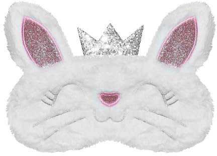 VerteLife Augenmaske für Schlafen, Niedliche Kaninchenohren Augenmaske Flaum Lustige Schlafmaske Kinder Herren Damen Augenbinde Schlafbrille für Reisen Nickerchen Party (Hasenohren,Weiße)