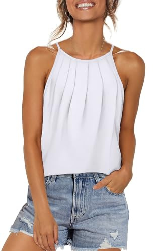 Women Summer Tops 2025 Trendy Halter Tank Tops Spaghetti Strap Camisole White L