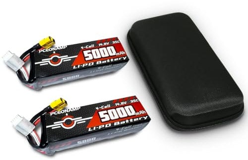 PCEONAMP 4S Lipo Battery 5000mAh 14.8V 35C with XT60 Plug Rechargeable High Capacity RC Airplane Battery Soft Case Fit for RC Helicopter, EDF, High Speed Jet, with Battery Storage Box