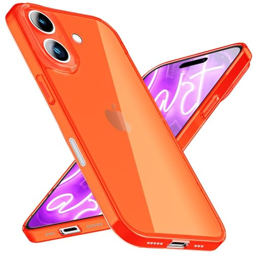 NALIA Neon Silikonhülle für iPhone 16 - Hülle, Orange | Rutschfester Grip in der Hand, Kabelloses Laden, Bündiger Kamera-Abschluss, Erhöhter Rand zum Ablegen, VIBE