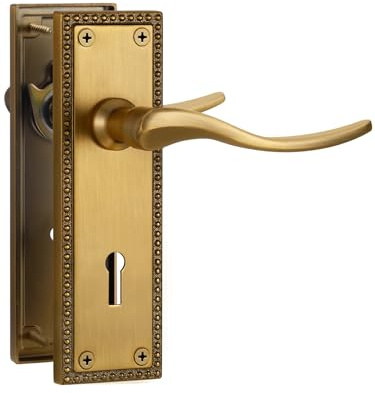 SORWDUERM 1 Pair Victorian Scroll Antique Bronze Internal Door Handles,Short Lock Lever Set for Interior Wooden Doors,Fits Standard UK Door,Zinc Alloy