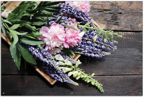 Wallario Outdoor-Poster für Garten oder Balkon Stillleben mit Frühlingsblumen, Motivbanner Größe: ca. 60 x 90 cm, Outdoor-Bild