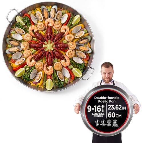 Yiyiring Paella Pan Cast Iron, Large Skillet for 16-20 Servings 24, Sliver