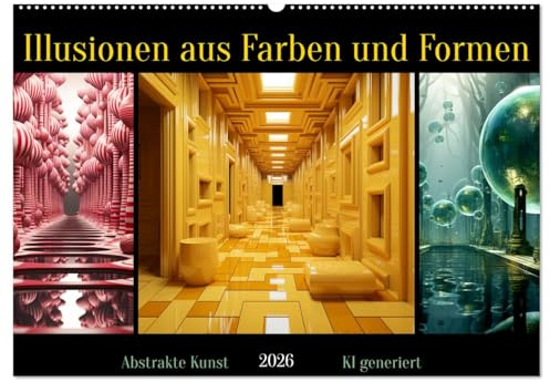 Illusionen aus Farben und Formen (Wandkalender 2026 DIN A2 quer), CALVENDO Monatskalender: Abstrakte Formen und Farben vereint in magischen Illusionen - KI generiert (CALVENDO Kunst)