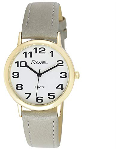 Ravel - Damen - Armbanduhr mit großen Ziffern - Grau/goldfarbener Ton/weißes Zifferblatt