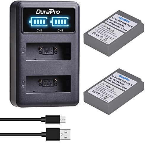 DuraPro 2Pcs 2000mAh PS-BLS5 BLS5 BLS50 Battery + LCD USB Battery Charger for Olympus BLS-5,BLS-50,PS-BLS5 and Olympus OM-D E-M10,PEN E-PL2,E-PL5,E-PL6,E-PL7,E-PM2,Stylus 1