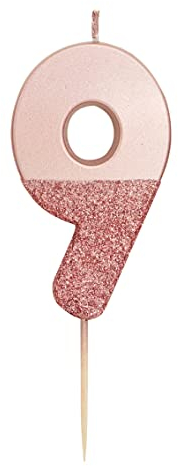 Roségold Glitter Nummer 9 Kerze; Kuchendeckel Dekoration in Premiumqualität; Für Kinder, Erwachsene, 9., 90. Geburtstagsfeier, Jubiläum, Meilenstein