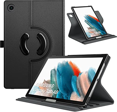 TiMOVO Hülle Kompatibel mit Galaxy Tab A8 2021 2022 10,5 Zoll (SM-X200/SM-X205), PU Lederhülle 90° Drehbar Multi-Winkel Hülle Auto Schlaf/Aufwach Ständer Tragbare Schutzhülle, Schwarz