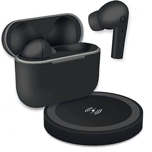 Fontastic „Jive“ Mini Bluetooth-Kopfhörer kabellos, Ear-Buds für Sport, Kabelloses Headset mit Mikrofon, Wireless Headphones inkl. Lade-Etui und drahtlosem Ladepad, In-Ear Ohrhörer Schwarz