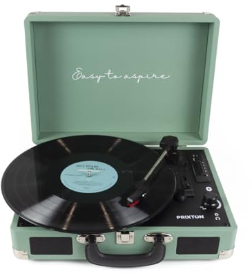 PRIXTON Tocadiscos de Vinilo Vintage VC400, Reproductor de Vinilos y Música por Bluetooth y USB, Digitalización de vinilos, 2 Altavoces Incorporados, Diseño de Maleta, Color Verde